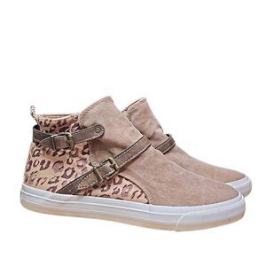 Blowfish Malibu High-Top Slip-On Sneakers. Taupe with Leopard Print Accents. Siz